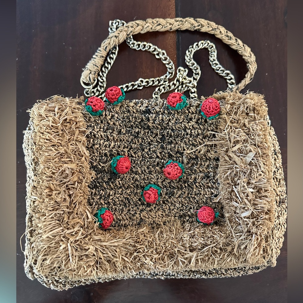 Zara Woman Raffia Strawberry Crossbody